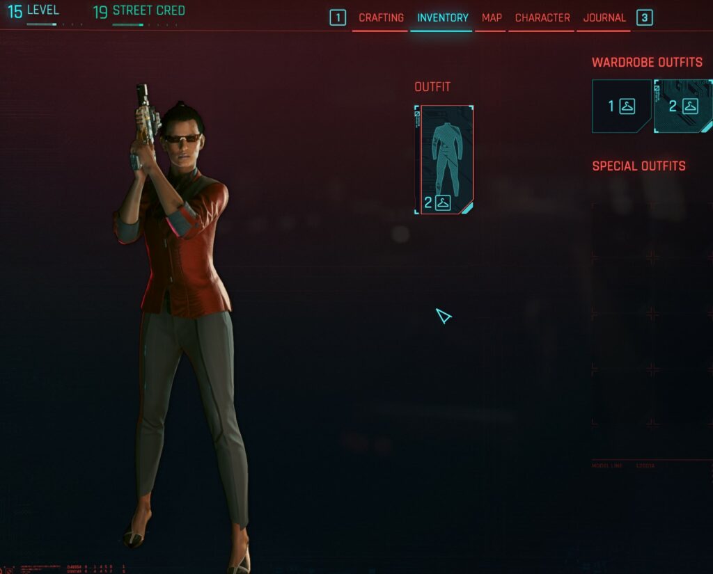 cyberpunk 2077 character in corpo outfit