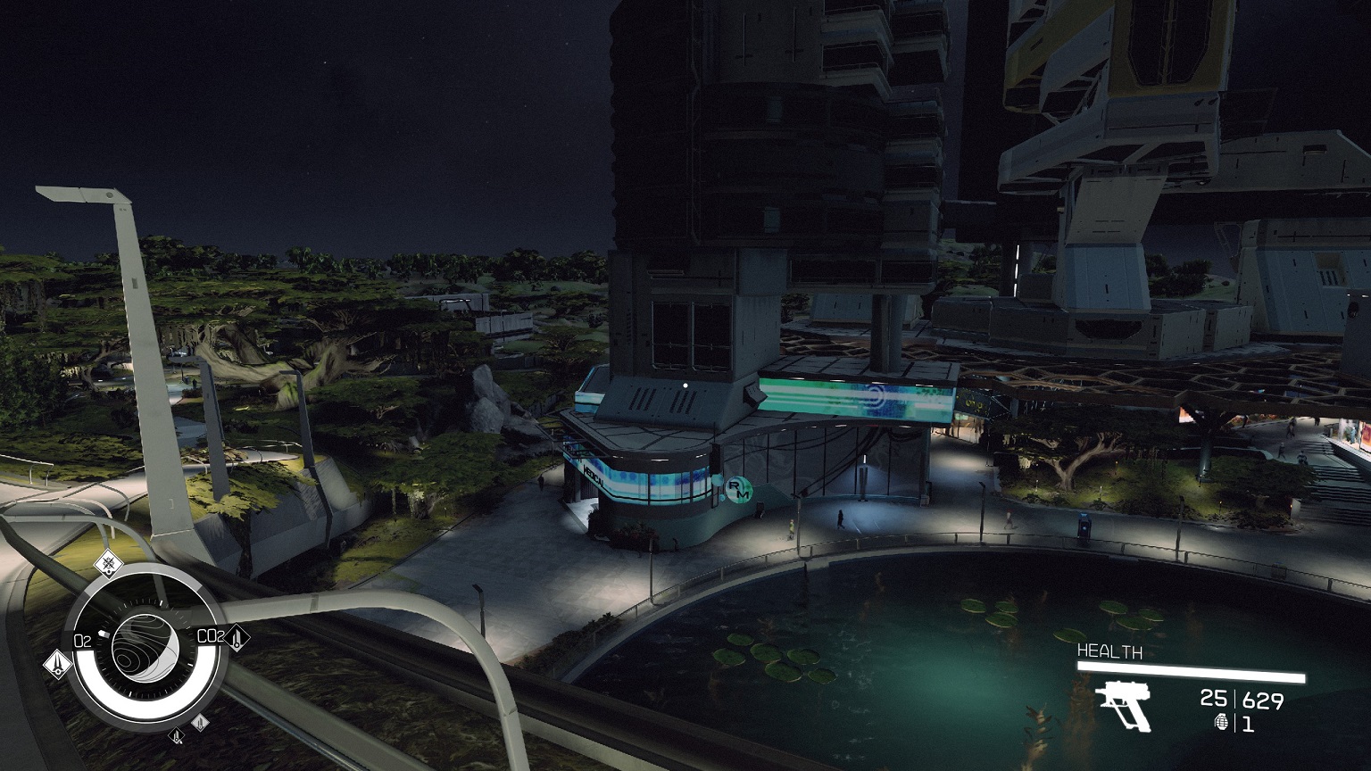 Night in Starfield's first city is pretty