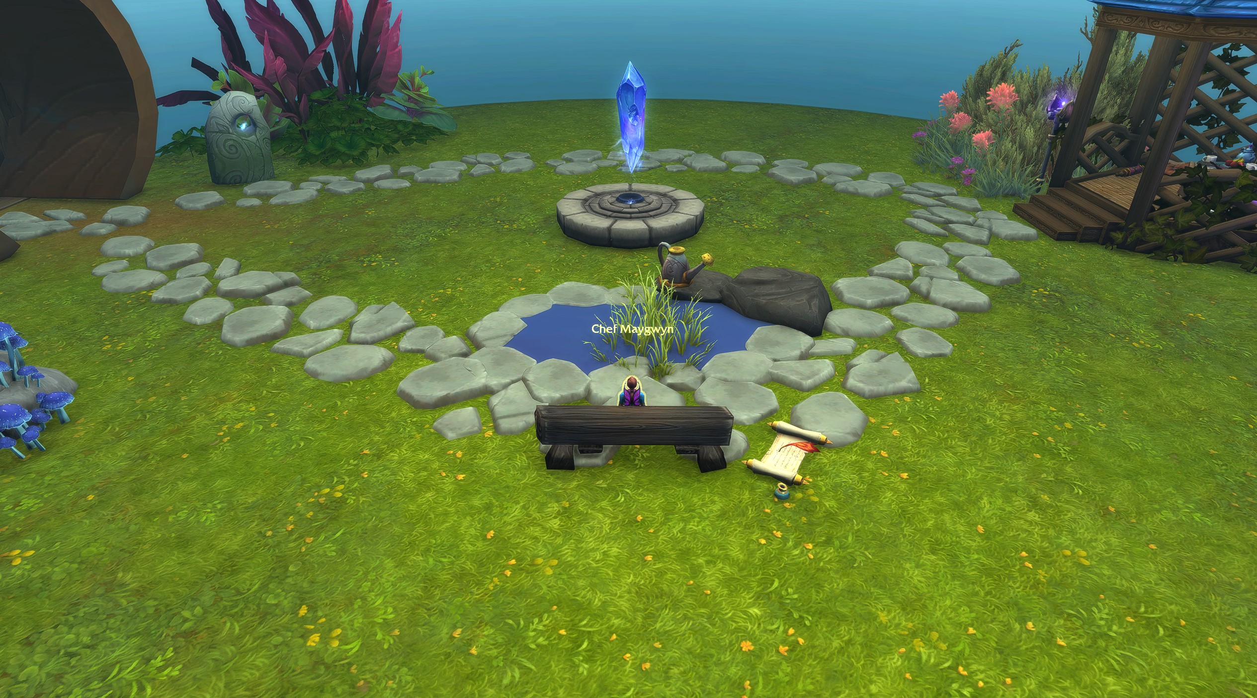 WoW character sitting in daylight room in WoW housing